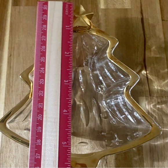 Vintage 1980s Christmas Tree Gold Rimmed Glass Candy Dish - Picture 6 of 7